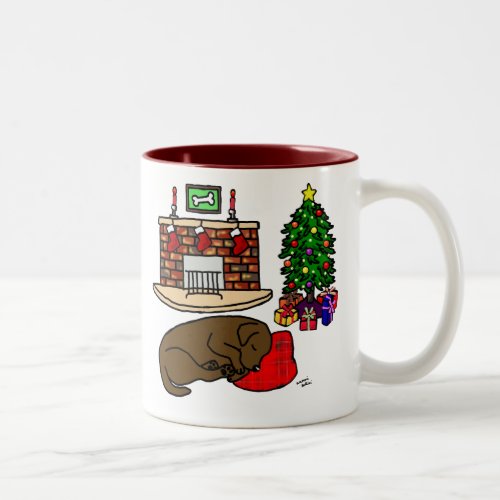 Chocolate Labrador Christmas Sleeping Cartoon Two_Tone Coffee Mug
