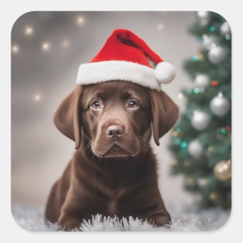 Chocolate Labrador Christmas Square Sticker