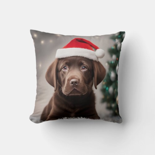Chocolate Labrador Christmas Throw Pillow