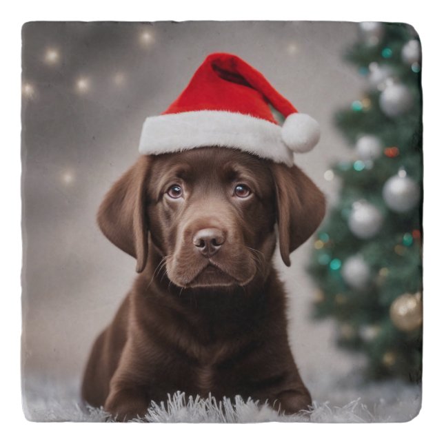 Chocolate Labrador Christmas Trivet (Front)