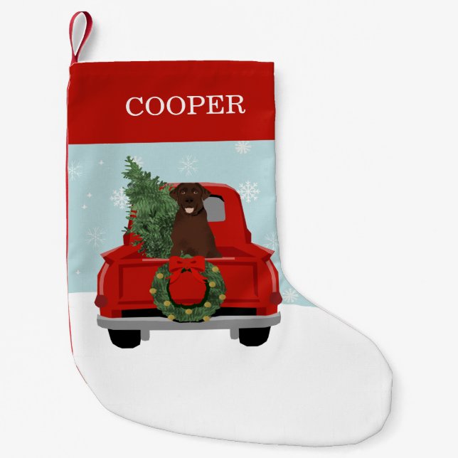 Chocolate Labrador Christmas Truck Small Christmas Stocking (Front)