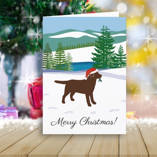 Chocolate Labrador Christmas Winter View Holiday Card