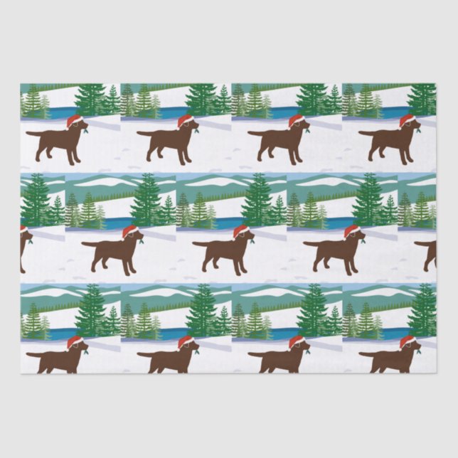 Chocolate Labrador Christmas Winter View Tissue Paper (Front)