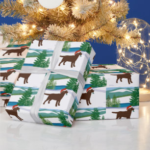 Chocolate Labrador Christmas Winter View Wrapping Paper