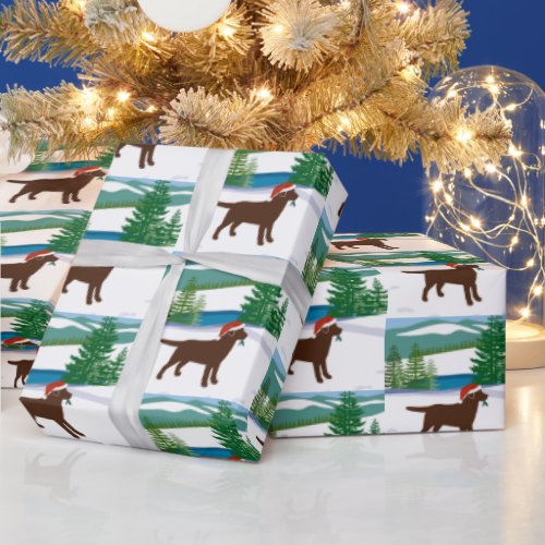 Chocolate Labrador Christmas Winter View Wrapping Paper