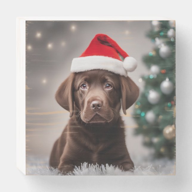 Chocolate Labrador Christmas Wooden Box Sign (Front Horizontal)