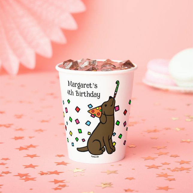Chocolate Labrador Confetti Birthday Party Paper Cups (Insitu)