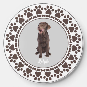 Chocolate Labrador Custom Name Paw Print Wireless Charger