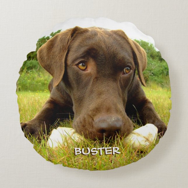 Chocolate Labrador Custom Round Pillow (Front)