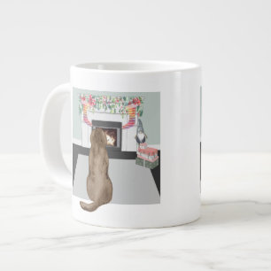Chocolate Labrador Dog Christmas Fireplace Scene Giant Coffee Mug