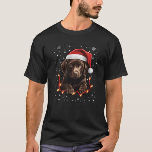 Chocolate Labrador Dog Christmas Lights Santa Hat T-Shirt