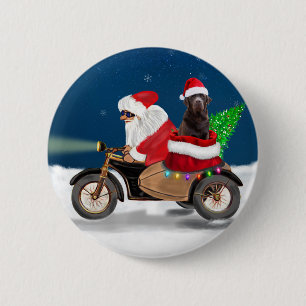Chocolate Labrador Dog Christmas Santa Claus Button