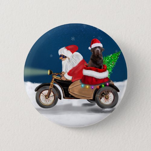 Chocolate Labrador Dog Christmas Santa Claus  Button