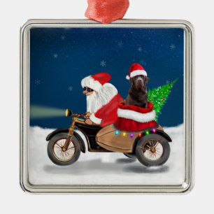 Chocolate Labrador Dog Christmas Santa Claus Metal Ornament