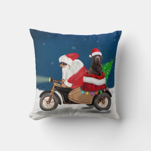 Chocolate Labrador Dog Christmas Santa Claus Throw Pillow