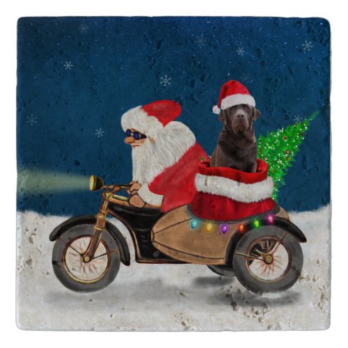 Chocolate Labrador Dog Christmas Santa Claus  Trivet