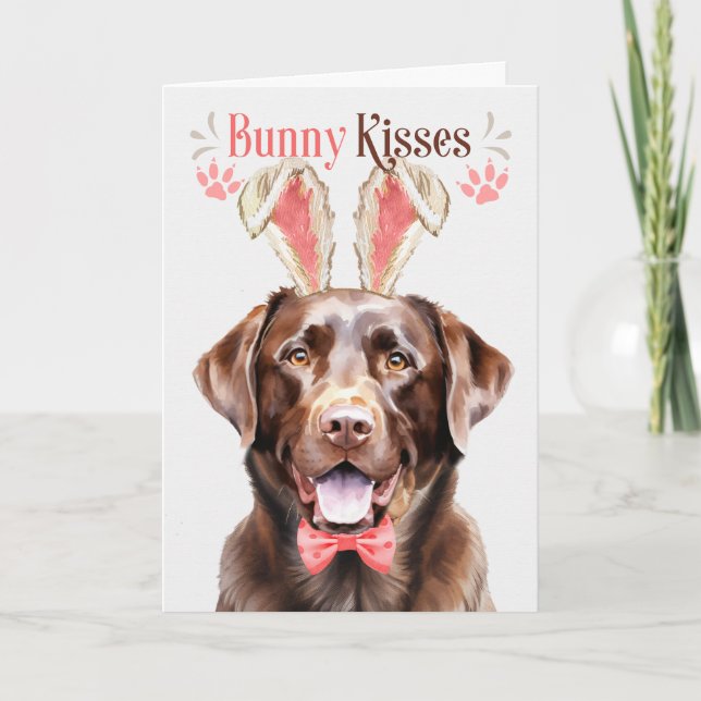 Chocolate Labrador Dog in Bunny Ears for Easter Holiday Card (Front)