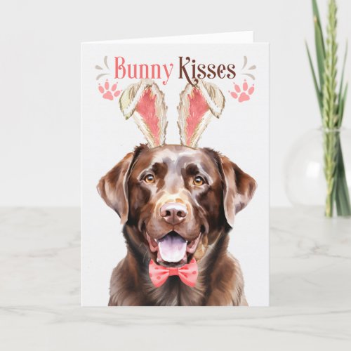 Chocolate Labrador Dog in Bunny Ears for Easter Holiday Card