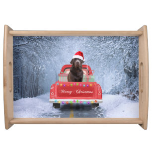 Chocolate Labrador Dog in Snow Christmas Serving Tray