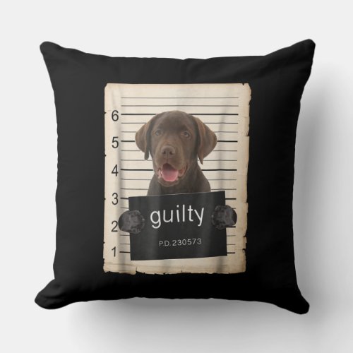 Chocolate Labrador Dog Mug Shot Bad Dog Gift Throw Pillow