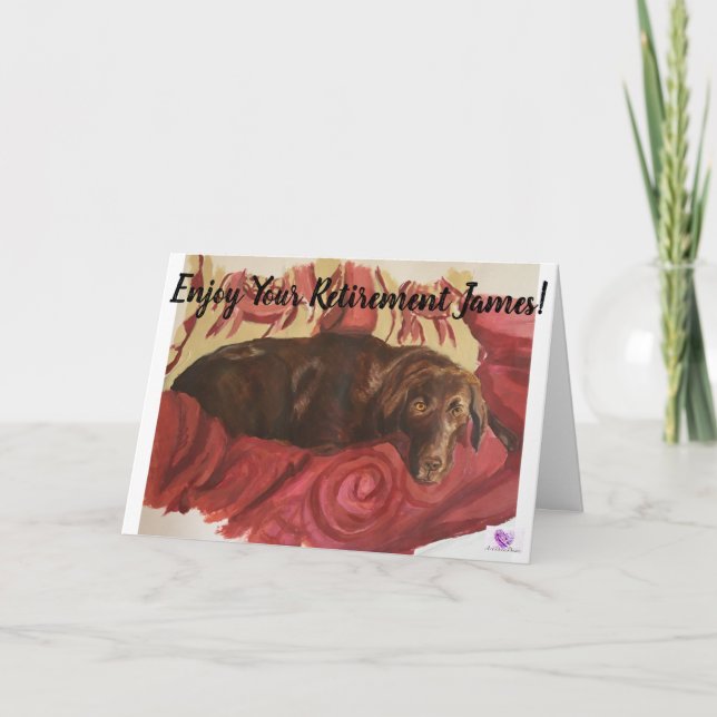 Chocolate Labrador dog on sofa - Retirement card (Front)