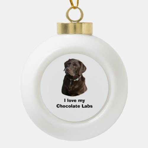 Chocolate Labrador dog photo portrait Ceramic Ball Christmas Ornament