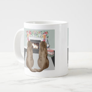 Chocolate Labrador Dogs Christmas Fireplace Scene Giant Coffee Mug