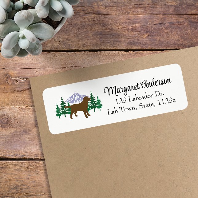 Chocolate Labrador Evergreen Return Address Label (Chocolate Labrador Outline Evergreen Design Return Address Labels for Labrador Owners.  Silhouette.)