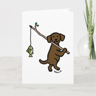 Chocolate Labrador Fishing Cartoon Card