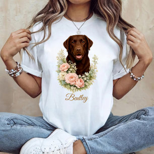 Chocolate Labrador Floral Portrait T-Shirt