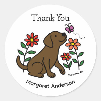 Chocolate Labrador Flowers Cartoon Classic Round Sticker
