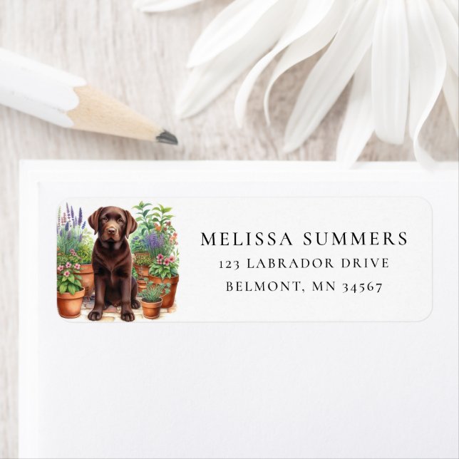 Chocolate Labrador Garden Return Address Label (Insitu)