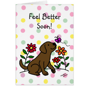 Chocolate Labrador & Green Feel Better soon Cards