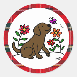 Chocolate  Labrador & Green with Heart Classic Round Sticker