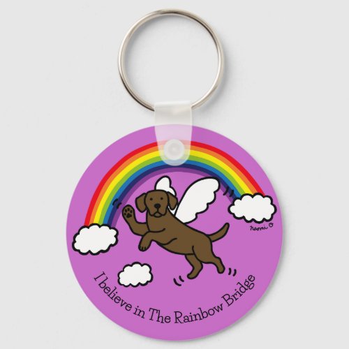 Chocolate Labrador Guardian Angel Rainbow Bridge Keychain