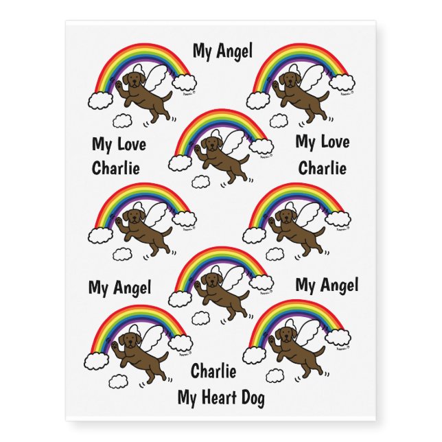 Chocolate Labrador Guardian Angel (Rainbow Bridge) Temporary Tattoos (Front)