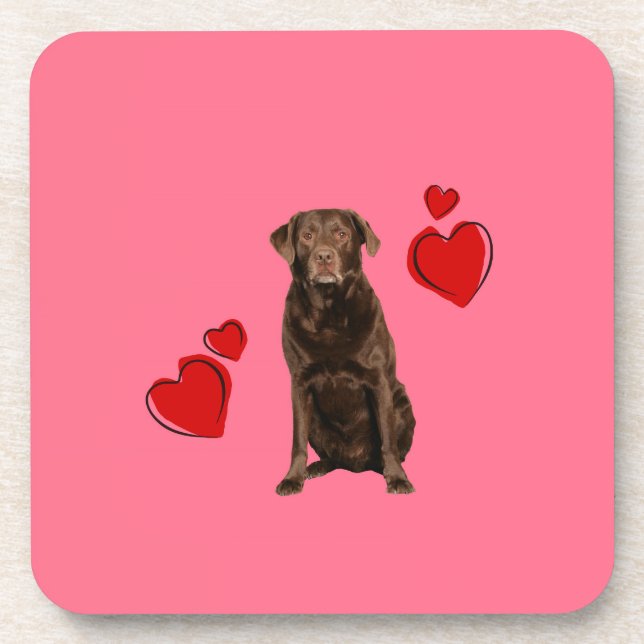 Chocolate Labrador Happy Valentine's Day Drink Coaster (Front)