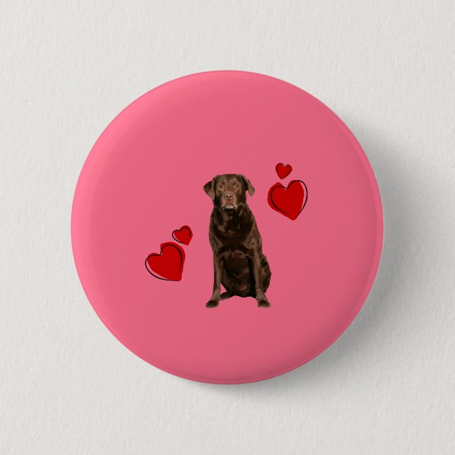 Chocolate Labrador Happy Valentine's Day Pinback Button (Front)