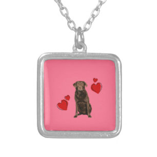 Chocolate Labrador Happy Valentine's Day Silver Plated Necklace