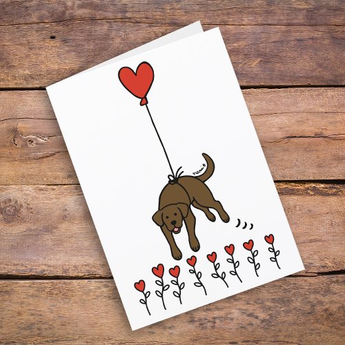 Chocolate Labrador Heart Balloon Thank You Holiday Card