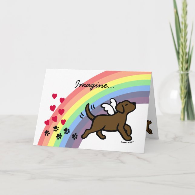 Chocolate Labrador Hearts Rainbow Bridge Card (Front)