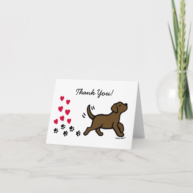 Chocolate Labrador Hearts Thank You Card (Front)