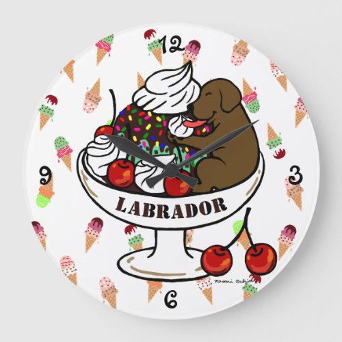 Chocolate Labrador  Ice Cream Sundae Large Clock