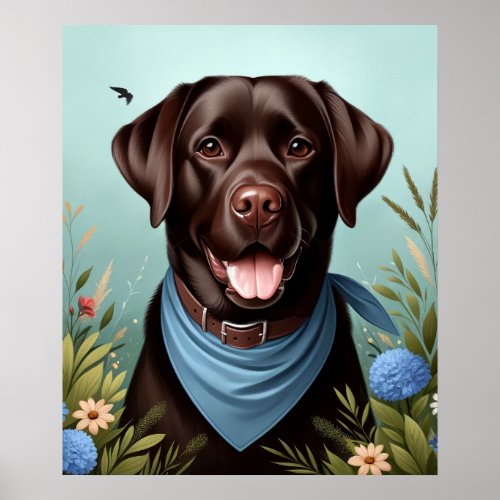 Chocolate Labrador in Blooming Garden Poster