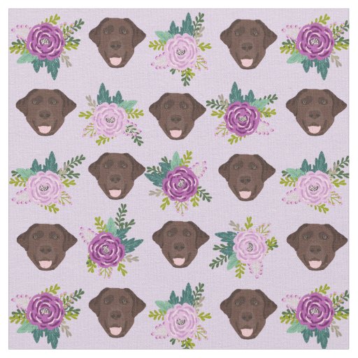 Chocolate labrador lavender florals fabric