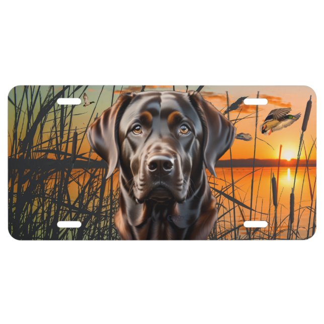 Chocolate Labrador License Plate, Duck Hunting Plate (Front)