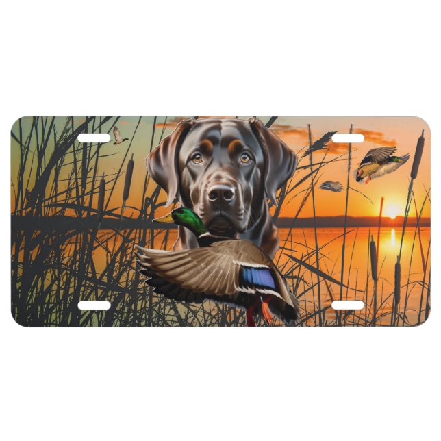Chocolate Labrador License Plate, Duck Hunting Plate (Front)