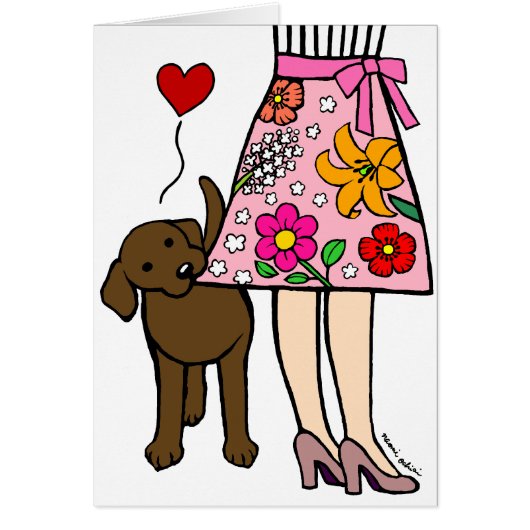 Chocolate Labrador & Mom's Skirt Cartoon (Front)