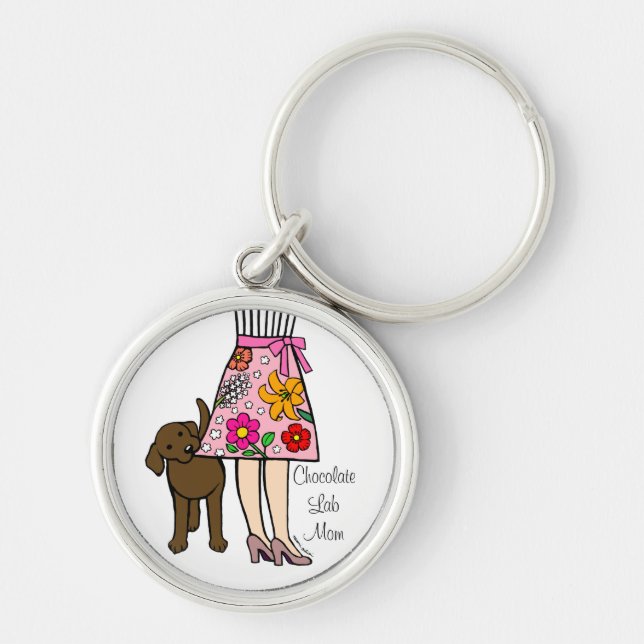 Chocolate Labrador & Mom's Skirt Cartoon Keychain (Front)