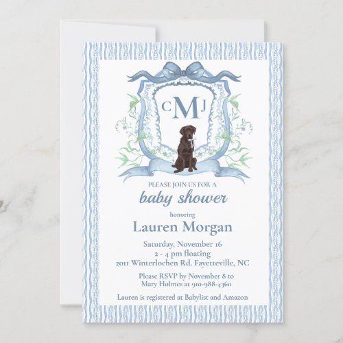 Chocolate Labrador Monogram Baby Shower Invitation